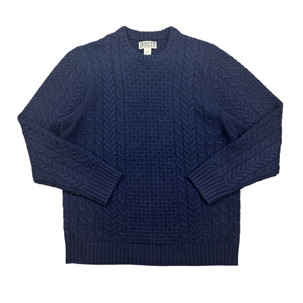 Duluth Fisherman Sweater Men's‎ L Tall Navy Cable Knit Shetland Wool Long Sleeve